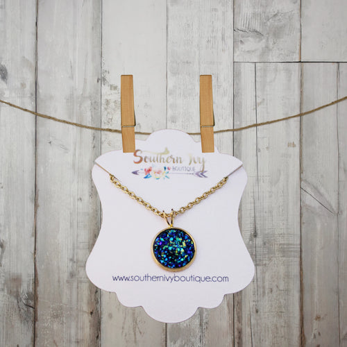 Midnight Blue & Gold Druzy Necklace - Southern Ivy Boutique
