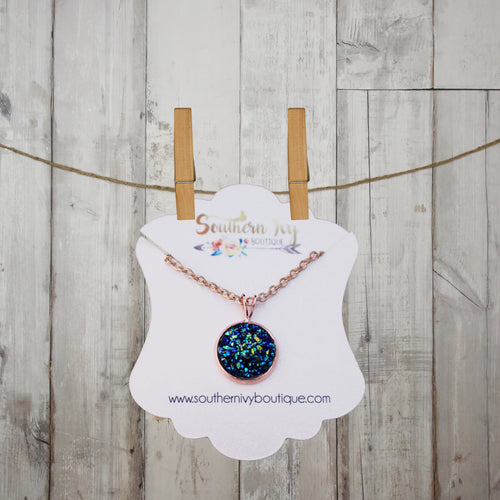 Midnight Blue & Rose Gold Druzy Necklace - Southern Ivy Boutique