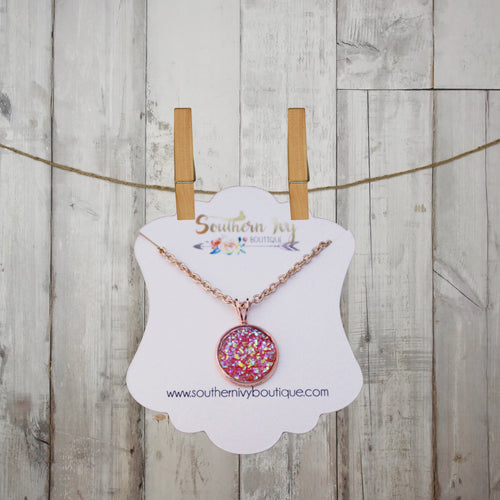 Pink & Rose Gold Druzy Necklace - Southern Ivy Boutique