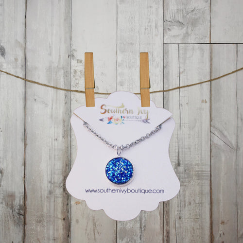 Sapphire & Silver Druzy Necklace - Southern Ivy Boutique
