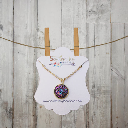 Berry & Gold Druzy Necklace - Southern Ivy Boutique