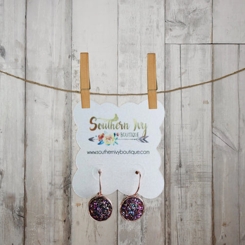 Berry & Rose Gold Dangle Druzy Earring - Southern Ivy Boutique