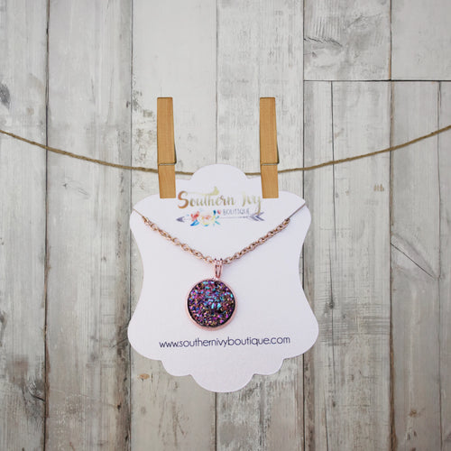 Berry & Rose Gold Druzy Necklace - Southern Ivy Boutique