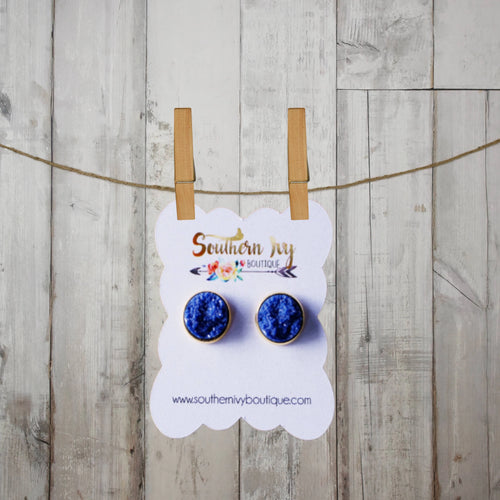 Dark Blue & Gold Post Druzy Earring - Southern Ivy Boutique