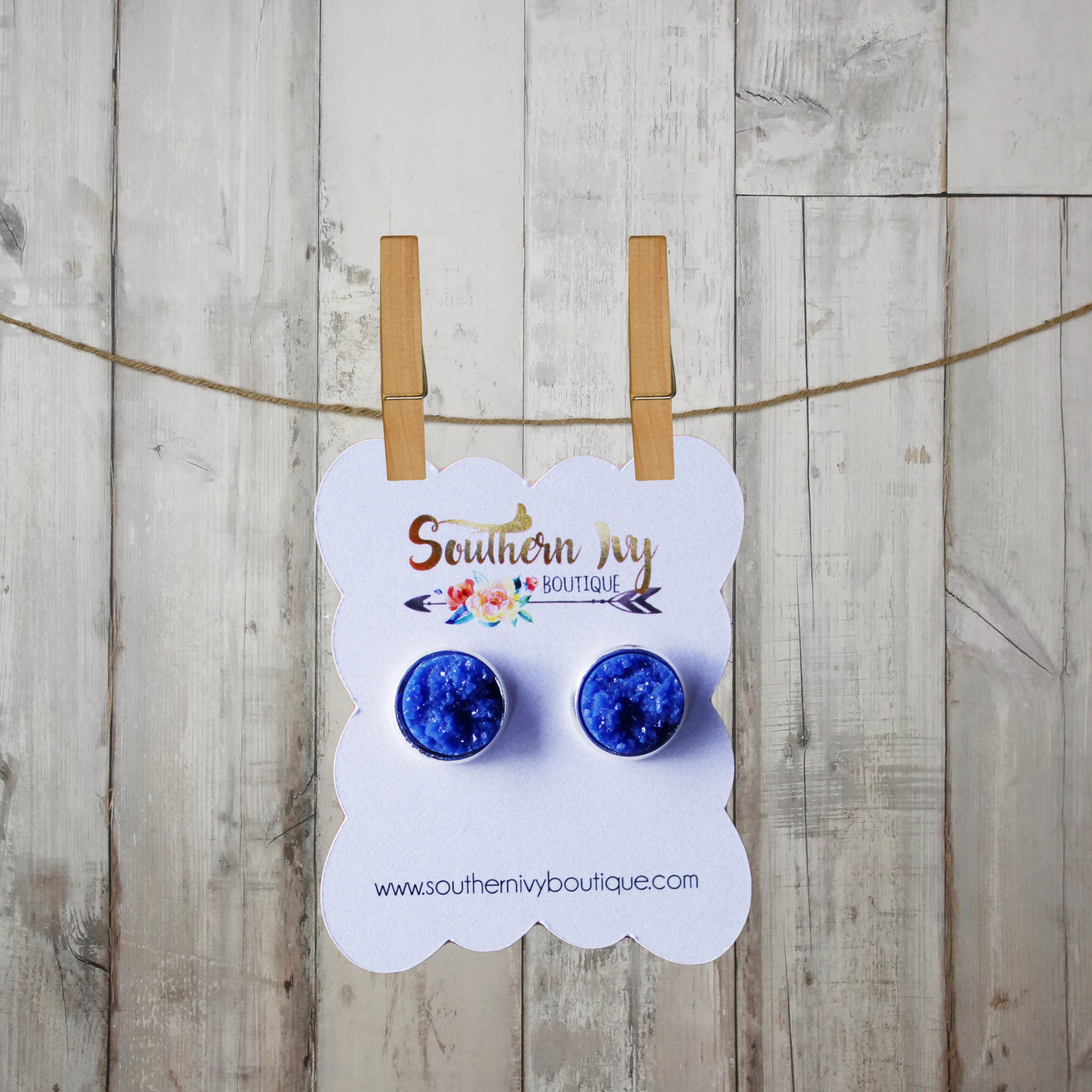 Dark Blue & Silver Post Druzy Earring - Southern Ivy Boutique