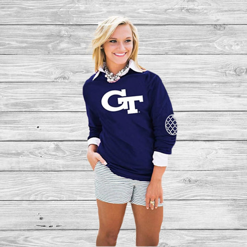 Gameday Couture Forever Young Elbow Patch Long Sleeve T-Shirt - Georgia Tech - Southern Ivy Boutique