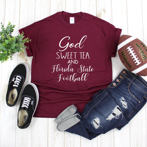 God, Sweet Tea & Florida State Football Gameday T-Shirt - Southern Ivy Boutique