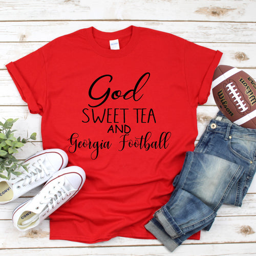 God, Sweet Tea & Georgia Football Gameday T-Shirt - Southern Ivy Boutique