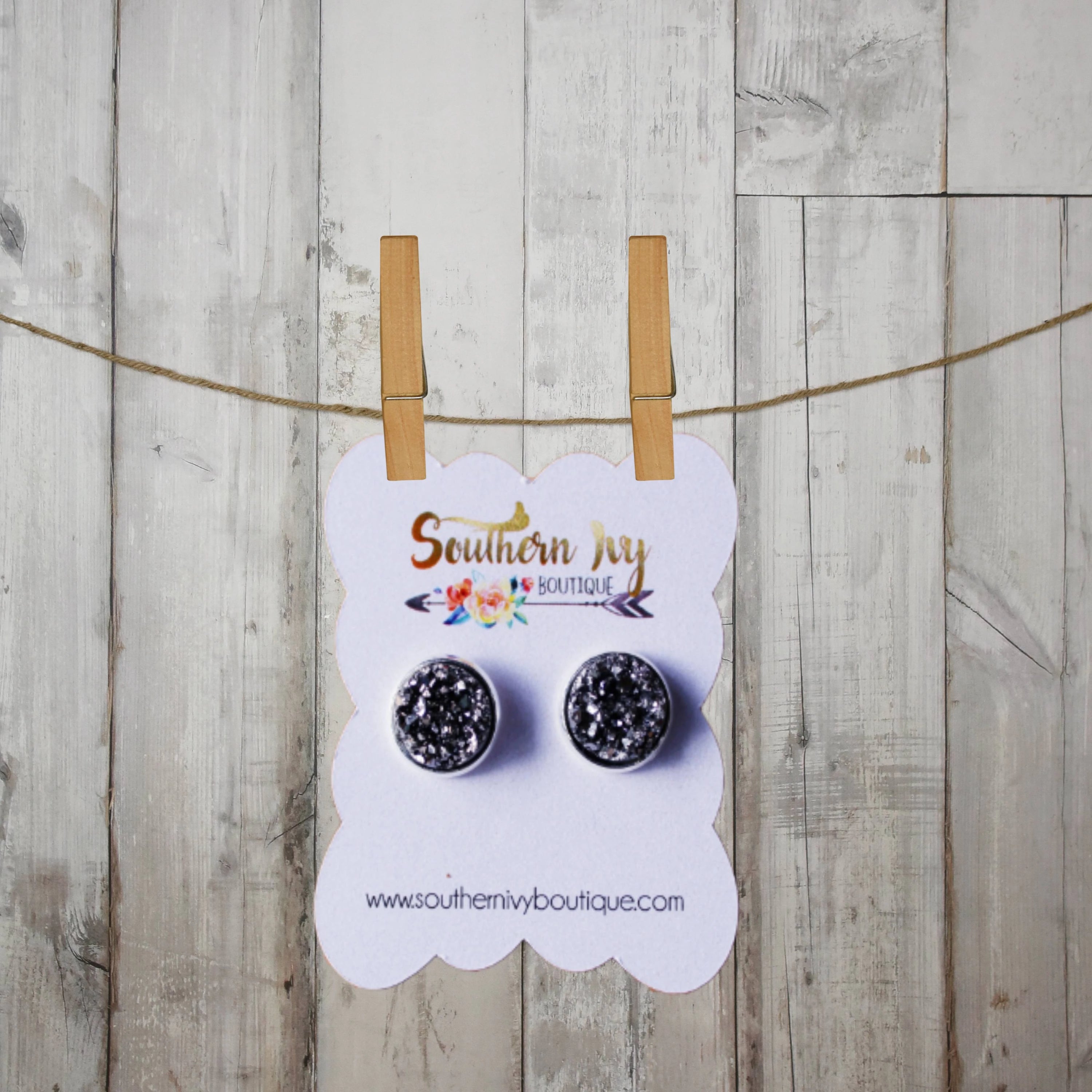 Graphite Gray & Silver Post Druzy Earring - Southern Ivy Boutique