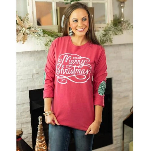 Gameday Couture Merry Christmas To All Elbow Patch Shirt - Southern Ivy Boutique