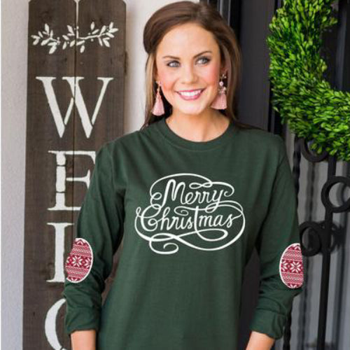 Gameday Couture Have A Merry Christmas Elbow Patch Shirt - Southern Ivy Boutique