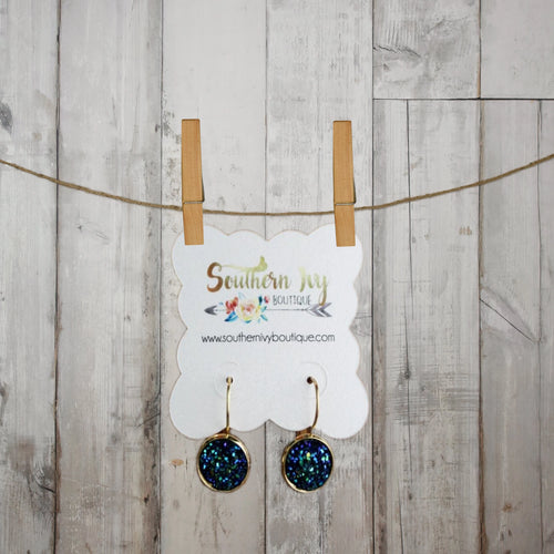 Midnight Blue & Gold Dangle Druzy Earring - Southern Ivy Boutique