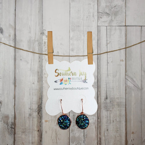 Midnight Blue & Rose Gold Dangle Druzy Earring - Southern Ivy Boutique
