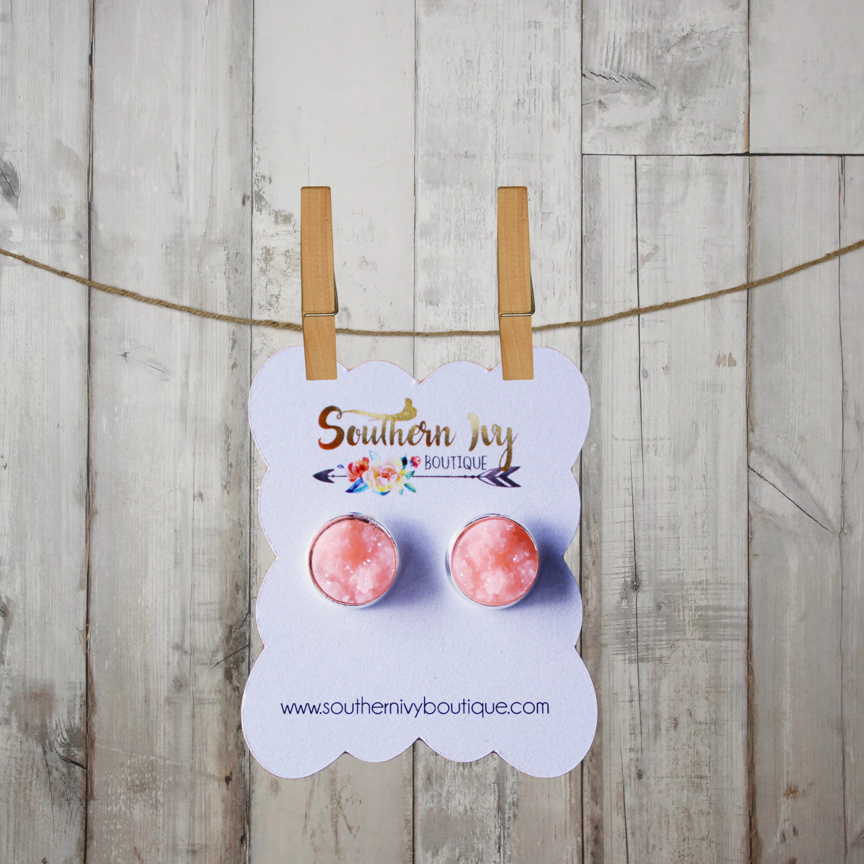 Peach & Silver Post Druzy Earring - Southern Ivy Boutique
