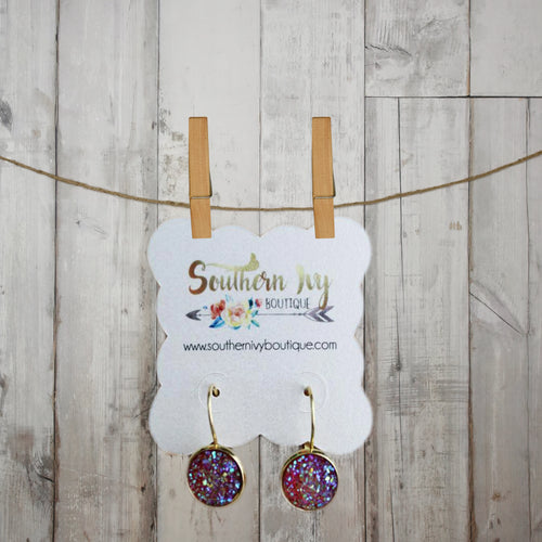 Pink & Gold Dangle Druzy Earring - Southern Ivy Boutique
