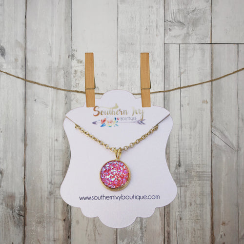 Pink & Gold Druzy Necklace - Southern Ivy Boutique