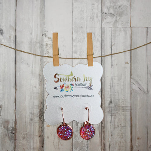Pink & Rose Gold Dangle Druzy Earring - Southern Ivy Boutique