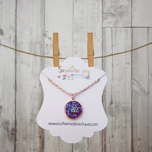 Plum & Rose Gold Druzy Necklace - Southern Ivy Boutique