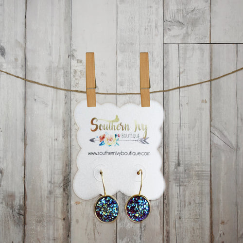 Plum & Gold Dangle Druzy Earring - Southern Ivy Boutique