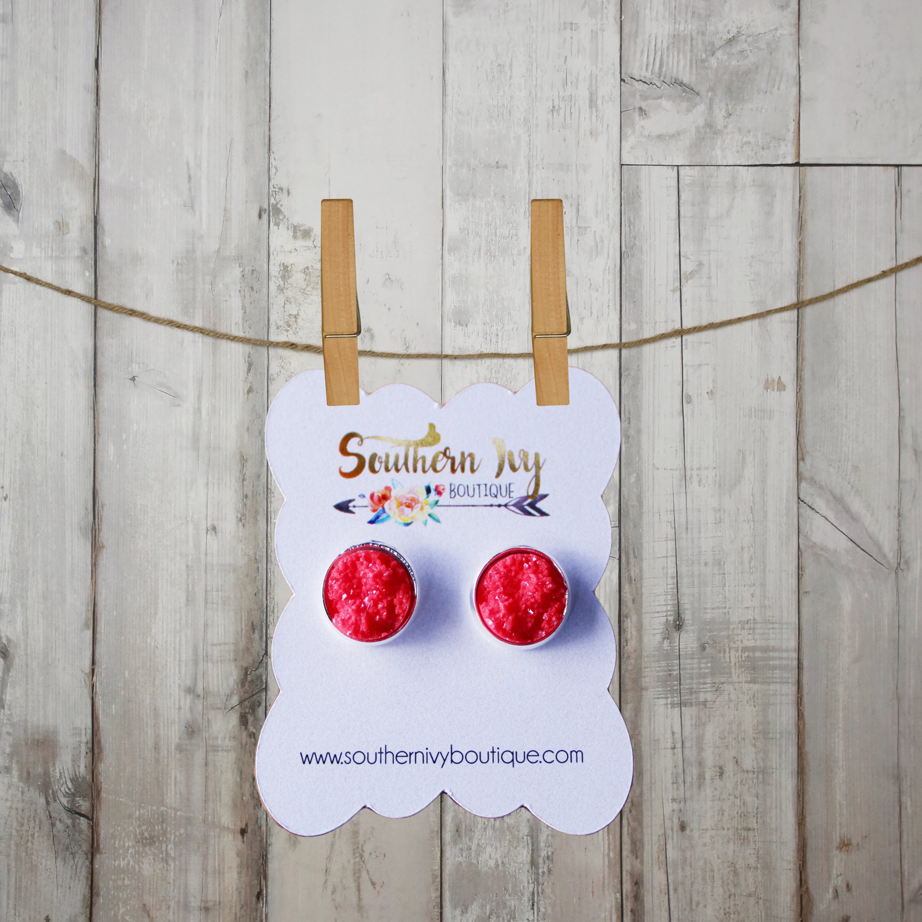 Red & Silver Post Druzy Earring - Southern Ivy Boutique