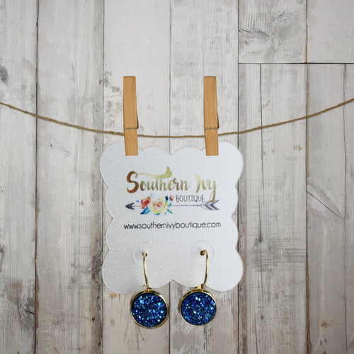 Sapphire & Gold Dangle Druzy Earring - Southern Ivy Boutique