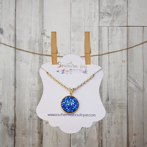 Sapphire & Gold Druzy Necklace - Southern Ivy Boutique