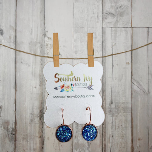Sapphire & Rose Gold Dangle Druzy Earring - Southern Ivy Boutique