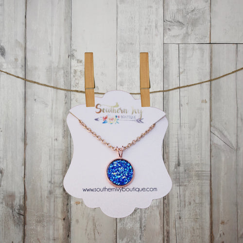 Sapphire & Rose Gold Druzy Necklace - Southern Ivy Boutique