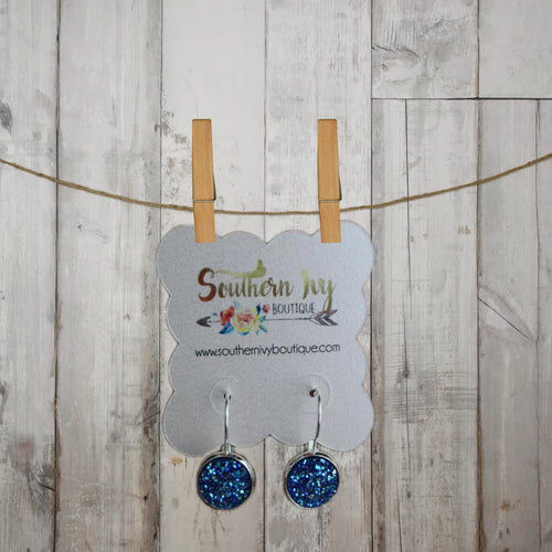 Sapphire & Silver Dangle Druzy Earring - Southern Ivy Boutique