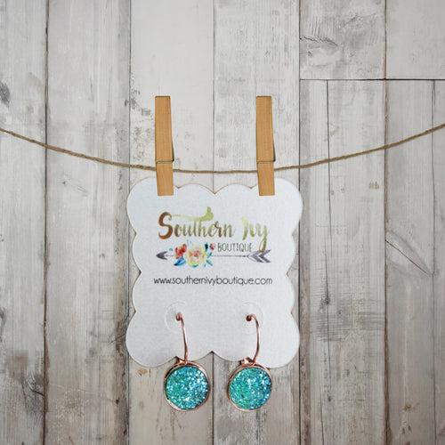 Seaside Blue & Rose Gold Dangle Druzy Earring - Southern Ivy Boutique