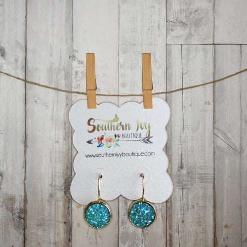 Seaside Blue & Gold Dangle Druzy Earring - Southern Ivy Boutique