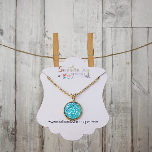 Seaside Blue & Gold Druzy Necklace - Southern Ivy Boutique