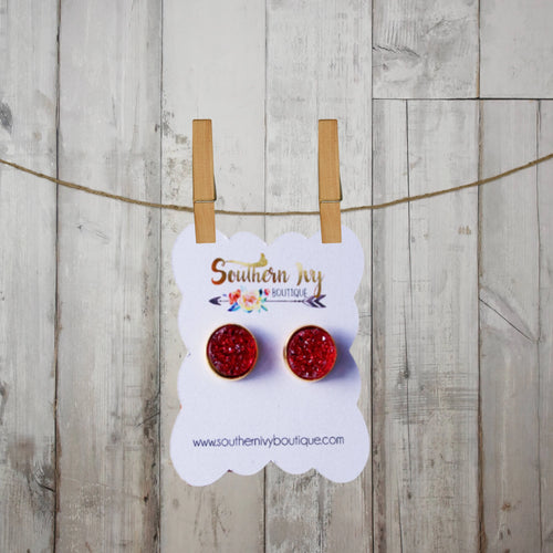 Strawberry & Gold Post Druzy Earring - Southern Ivy Boutique